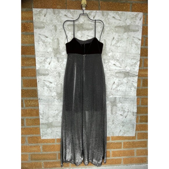Blondie Nites Vintage 90s Gown - Glamorous Black Velvet & Silver Shimmer Maxi - Picture 8 of 11